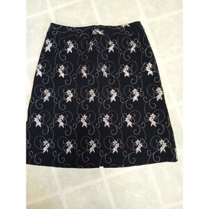 Giorgio Fiorlini Knee Length Black Beige floral Embroidered Skirt Size 10